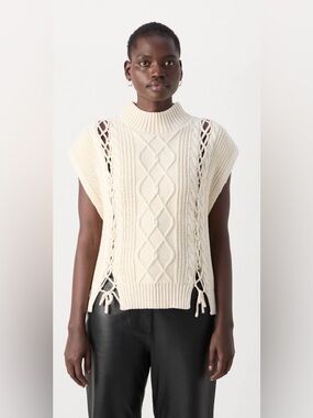 Sleeveless Cable Knit Turtleneck Vest in Cream